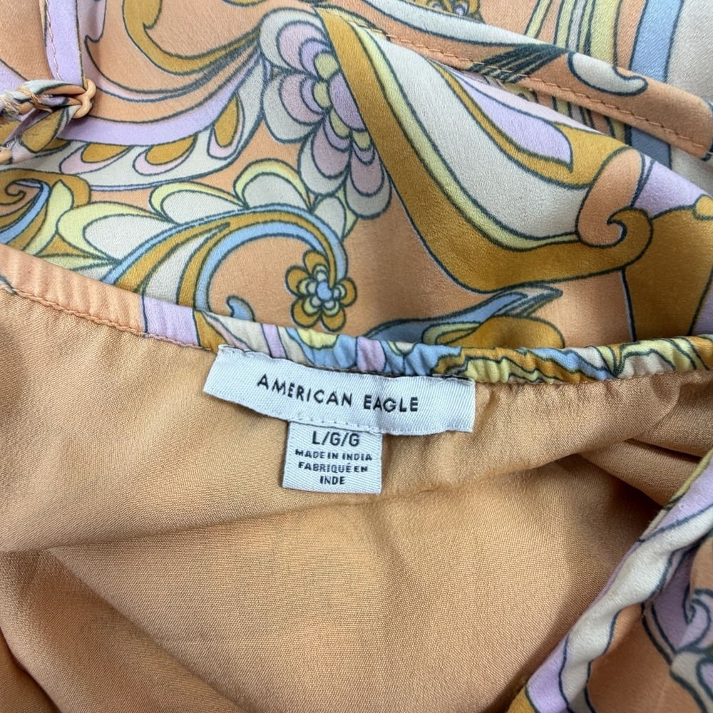 American Eagle One Shoulder Paisley Mini Dress Women's Large Orange Multi - Picture 6 of 10
